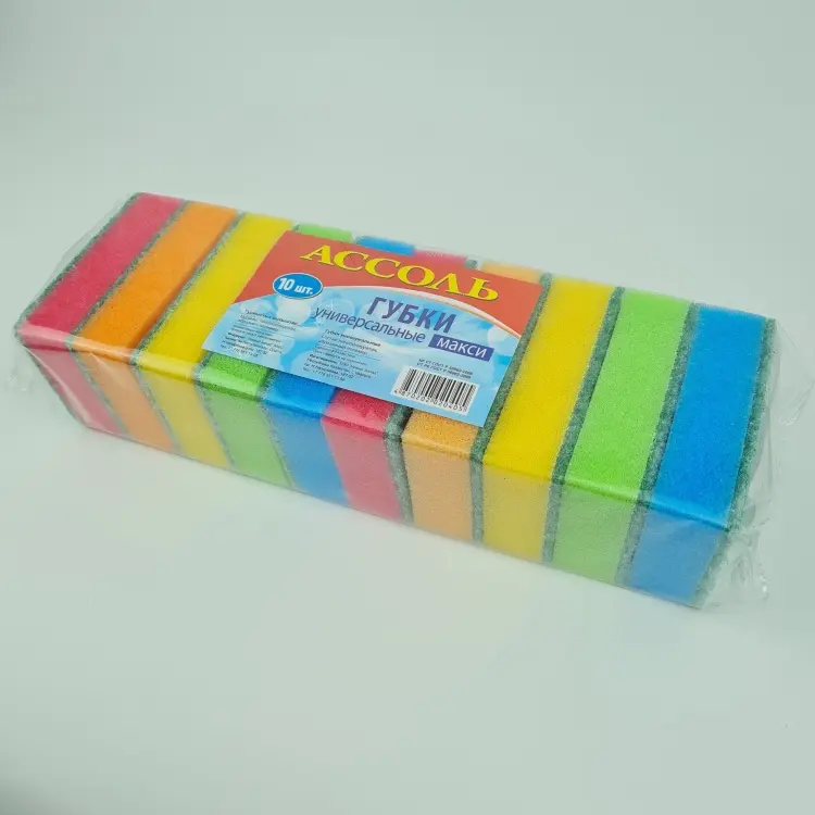 Губка для посуды, универсальная АССОЛЬ Maxi 10 шт, поролон купить,NaN