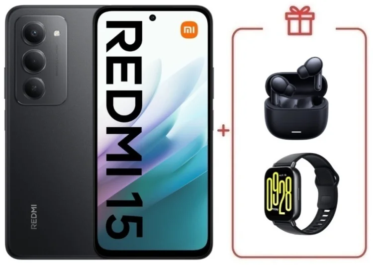 Смартфон Redmi 15 6 ГБ/128 ГБ черный + подарок купить,NaN