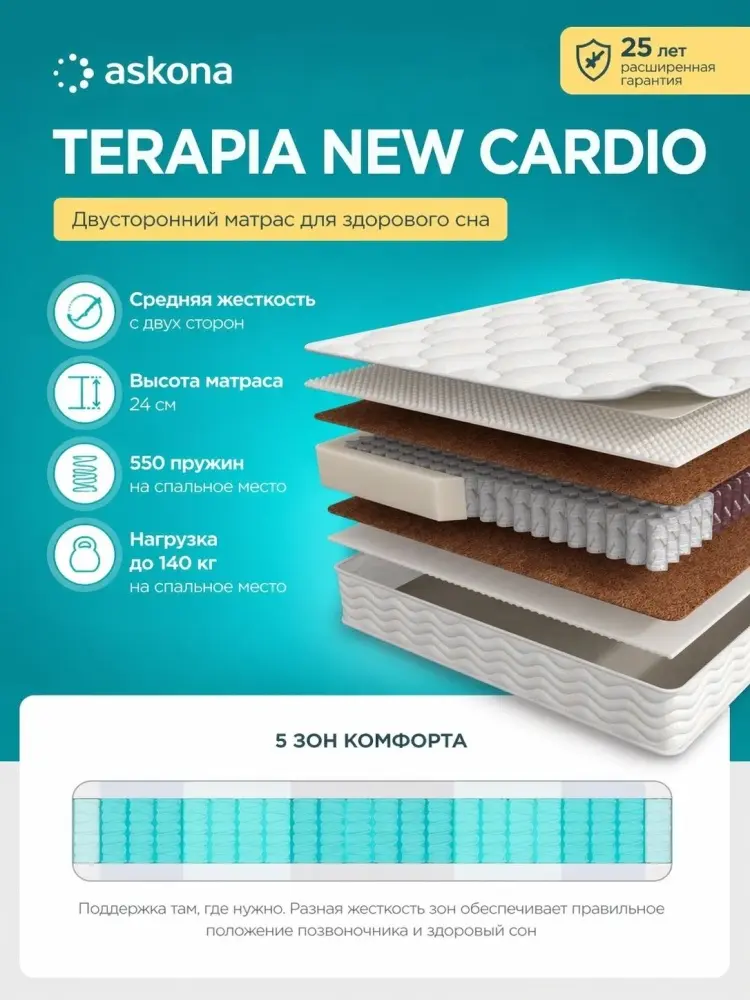 Матрас Askona Terapia New Cardio, 90x200x23 см купить,NaN