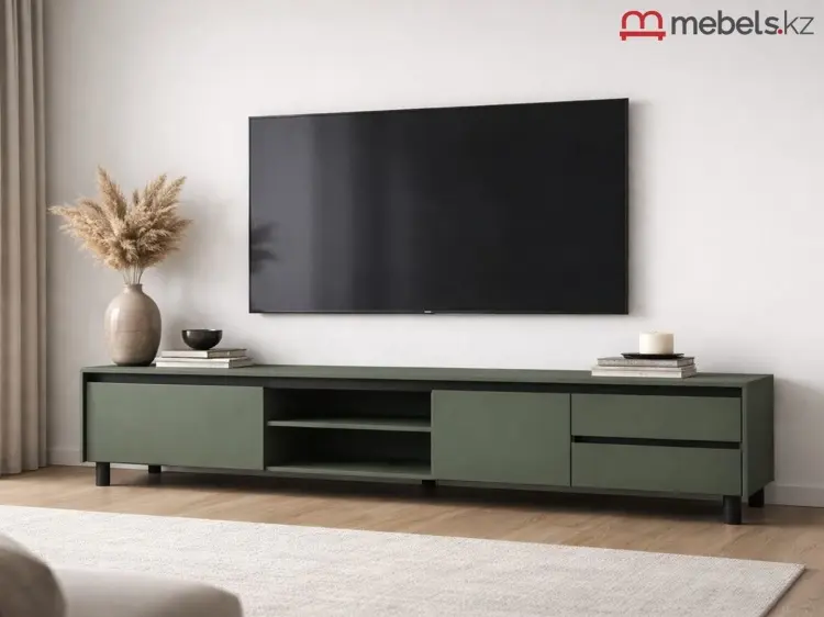 ТВ-тумба напольная Mebels.kz Лаундж, 206x54x45 см, зеленый, черный купить,NaN