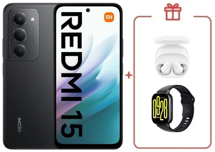 Смартфон Redmi 15 6 ГБ/128 ГБ черный + подарок купить,NaN