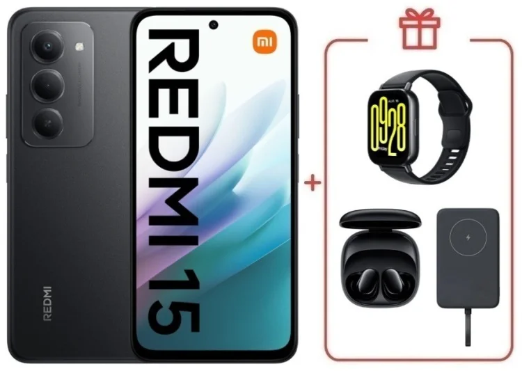 Смартфон Redmi 15 6 ГБ/128 ГБ черный + подарок купить,NaN