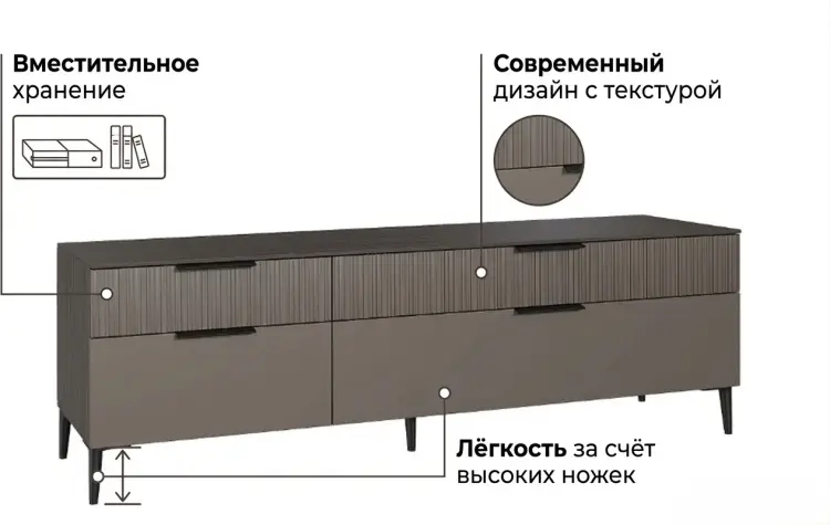 ТВ-тумба напольная Шатура Soho, 178x56.7x46 см, графит купить,NaN