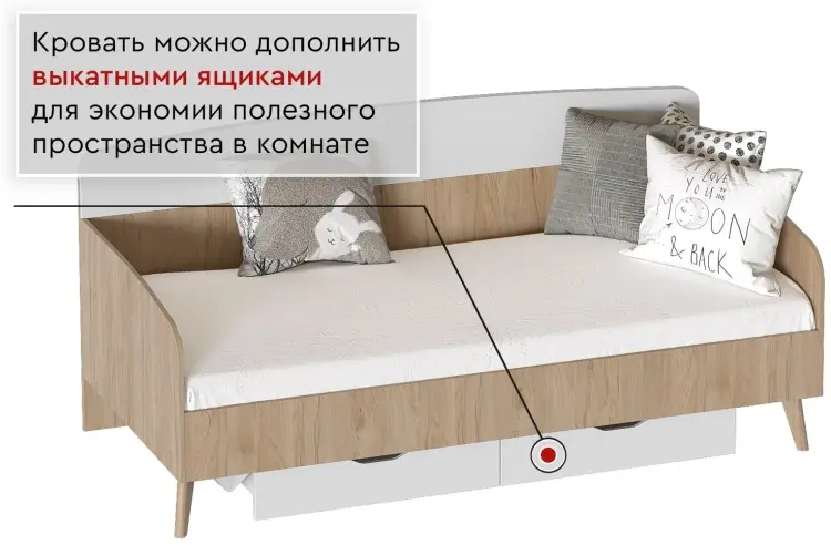 Кровать Мебельград Калгари односпальная, 90x200 см (без матраса, без подъёмного механизма) светло-коричневый, белый купить,NaN