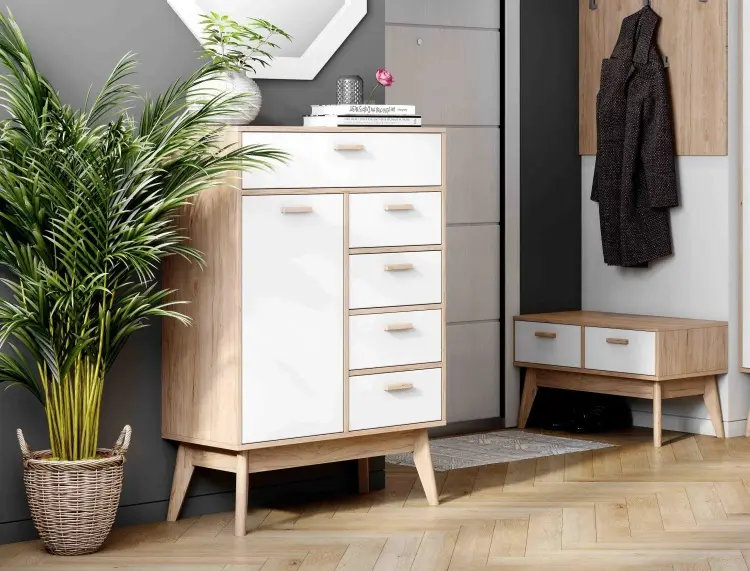 Комод Мебельград Калгари, 80.5x39x119 см, белый, светло-коричневый - ForteMarket Комод Мебельград Калгари, 80.5x39x119 см, белый, светло-коричневый купить,NaN