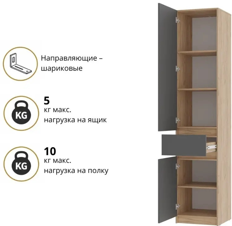 Шкаф-пенал BTS багира 2, 50.2x238.4х51 см, золотой, графит купить,NaN