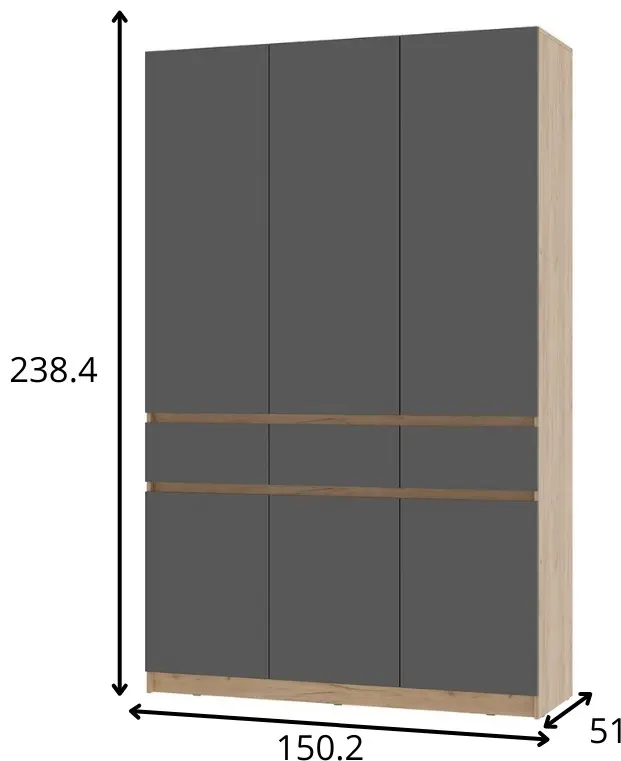 Распашной шкаф BTS Багира, 150.2x238.4х51 см, графит, коричневый купить,NaN