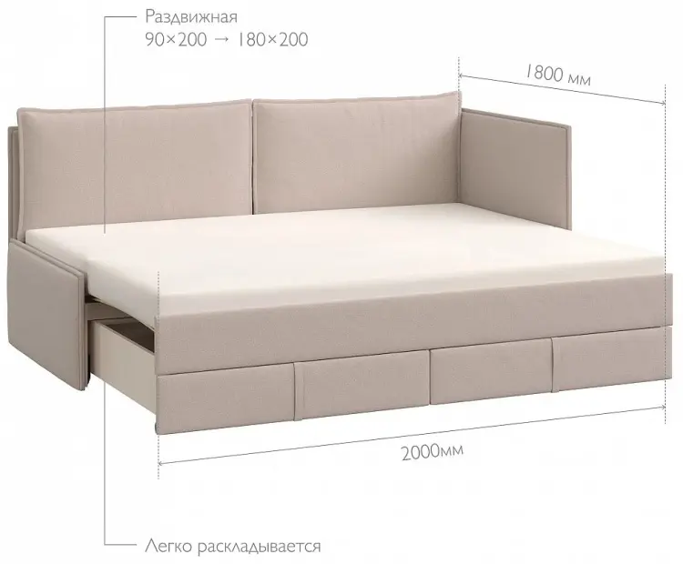 Кровать подростковая Шатура Sona A6C-01.KG, 90x200 см, бежевый купить,NaN