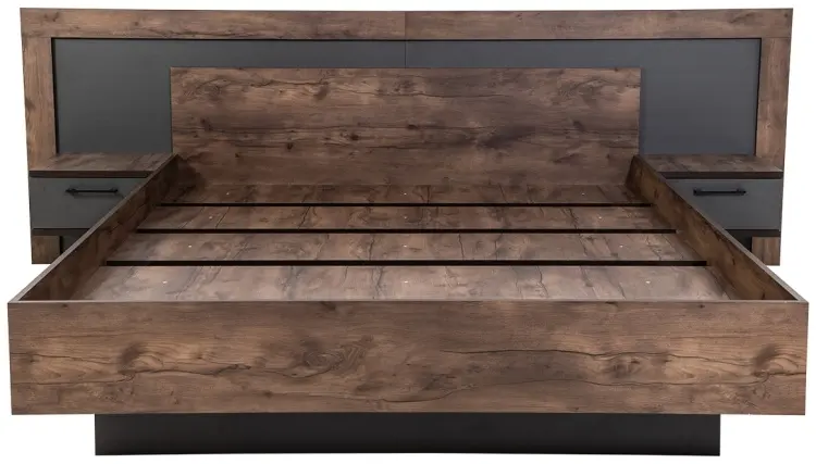 Кровать MySTAR Вирджиния с прикроватными тумбами двуспальная, 160x200 см (без матраса, без подъёмного механизма) коричневый купить,NaN