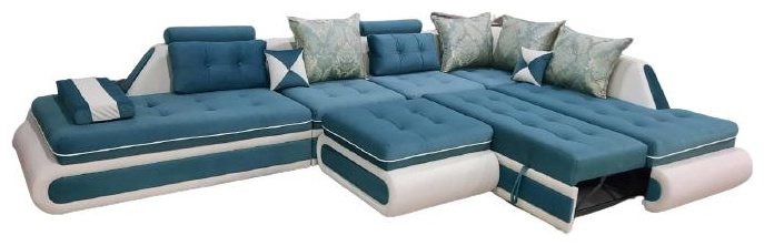 Диван Aibyn Cozy Lux 400x250 см с пуфом бирюзовый