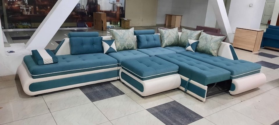 Диван Aibyn Cozy Lux 400x250 см с пуфом бирюзовый купить,0