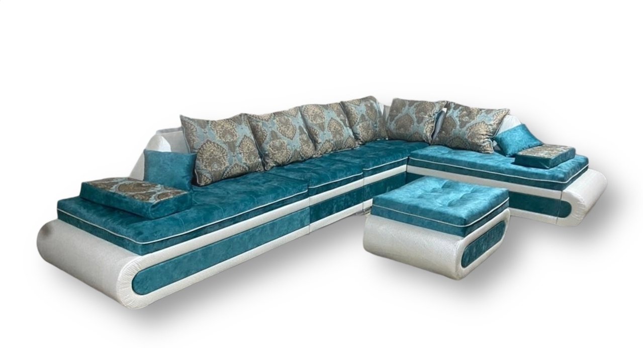 Диван Aibyn Atlas Lux 400x250 см с пуфом бирюзовый