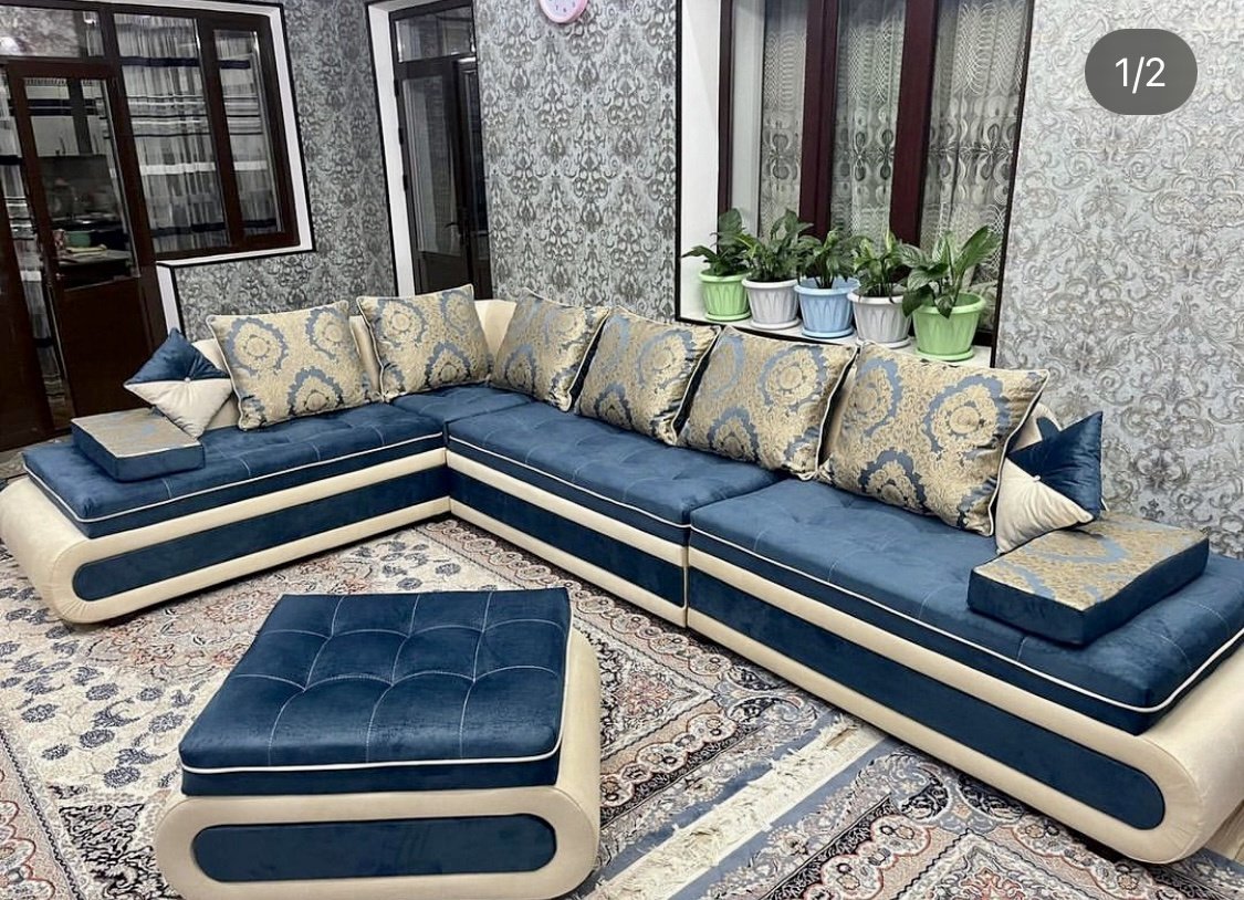 Диван Aibyn Lux 420x265 см с пуфом синий - ForteMarket Диван Aibyn Lux 420x265 см с пуфом синий купить,0