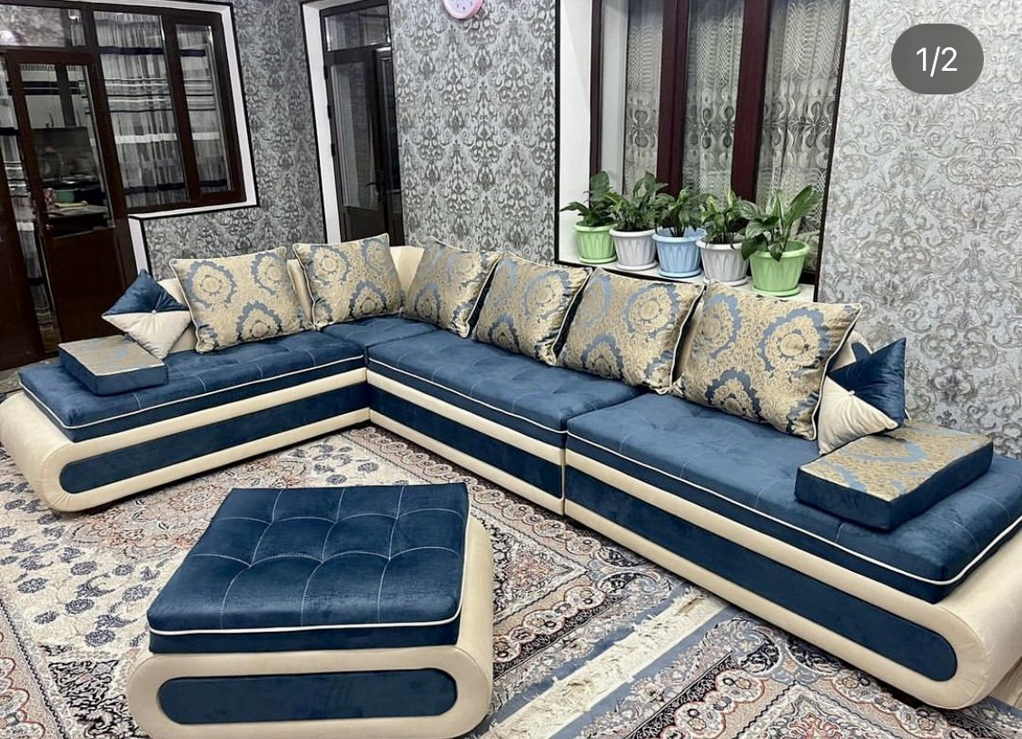 Диван Aibyn Lux 420x265 см с пуфом синий купить,590000