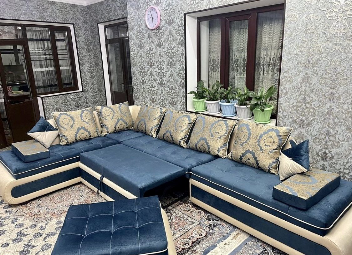 Диван Aibyn Lux 420x265 см с пуфом синий купить,590000