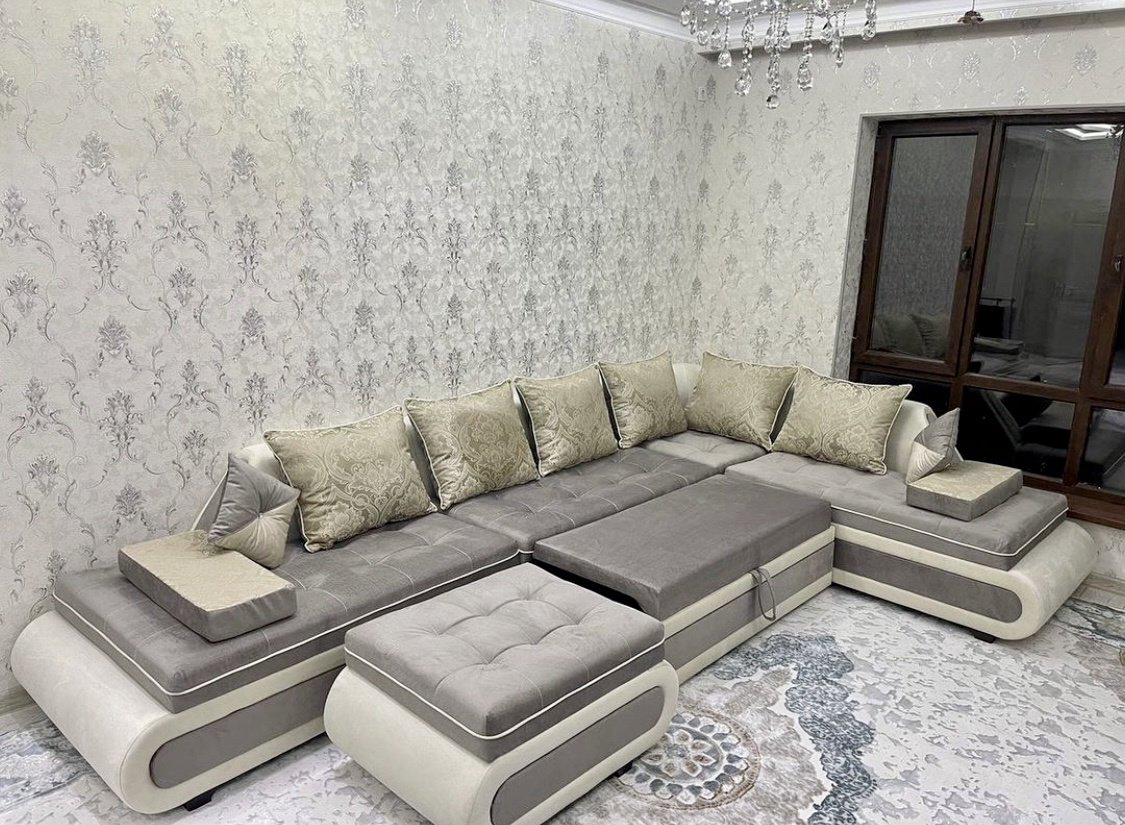Диван Aibyn Lux 420x265 см с пуфом серый купить,590000