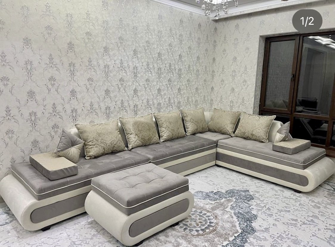 Диван Aibyn Lux 420x265 см с пуфом серый купить,590000