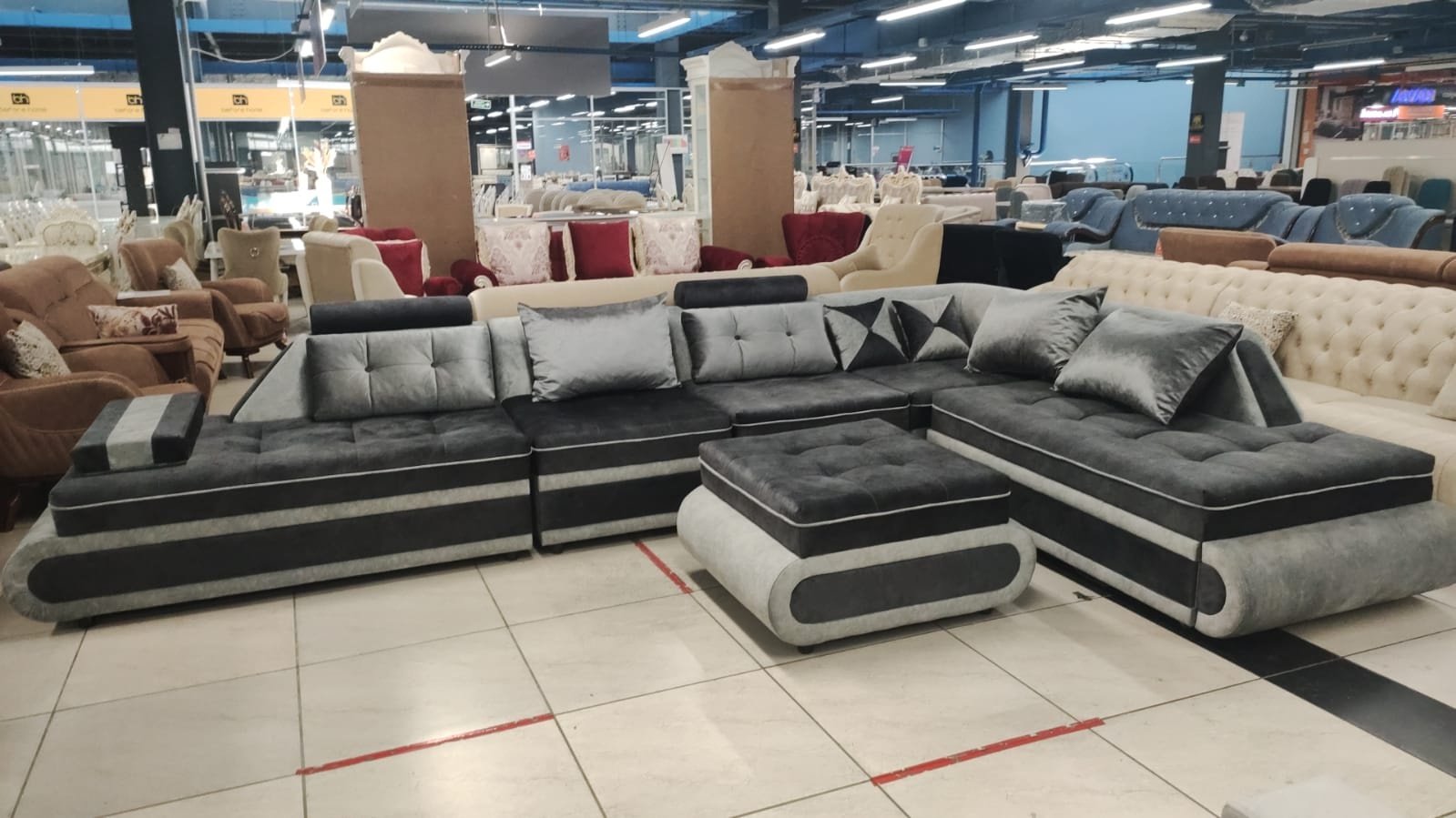 Диван Aibyn Atlas Lux 400x250 см с пуфом серый купить,0