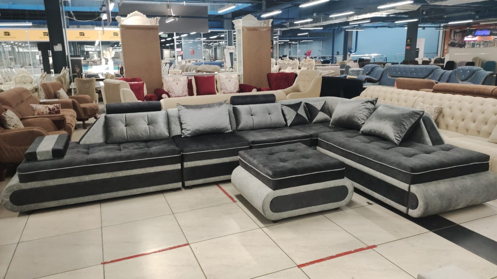 Диван Aibyn Atlas Lux 400x250 см с пуфом серый купить,590000