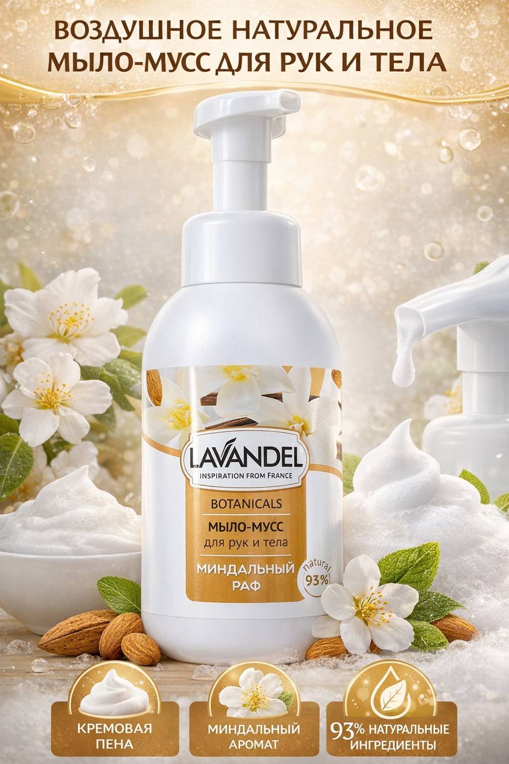 Жидкое мыло туалетное Lavandel Мыло-мусс Botanicals «Миндальный раф» 500 мл купить,NaN