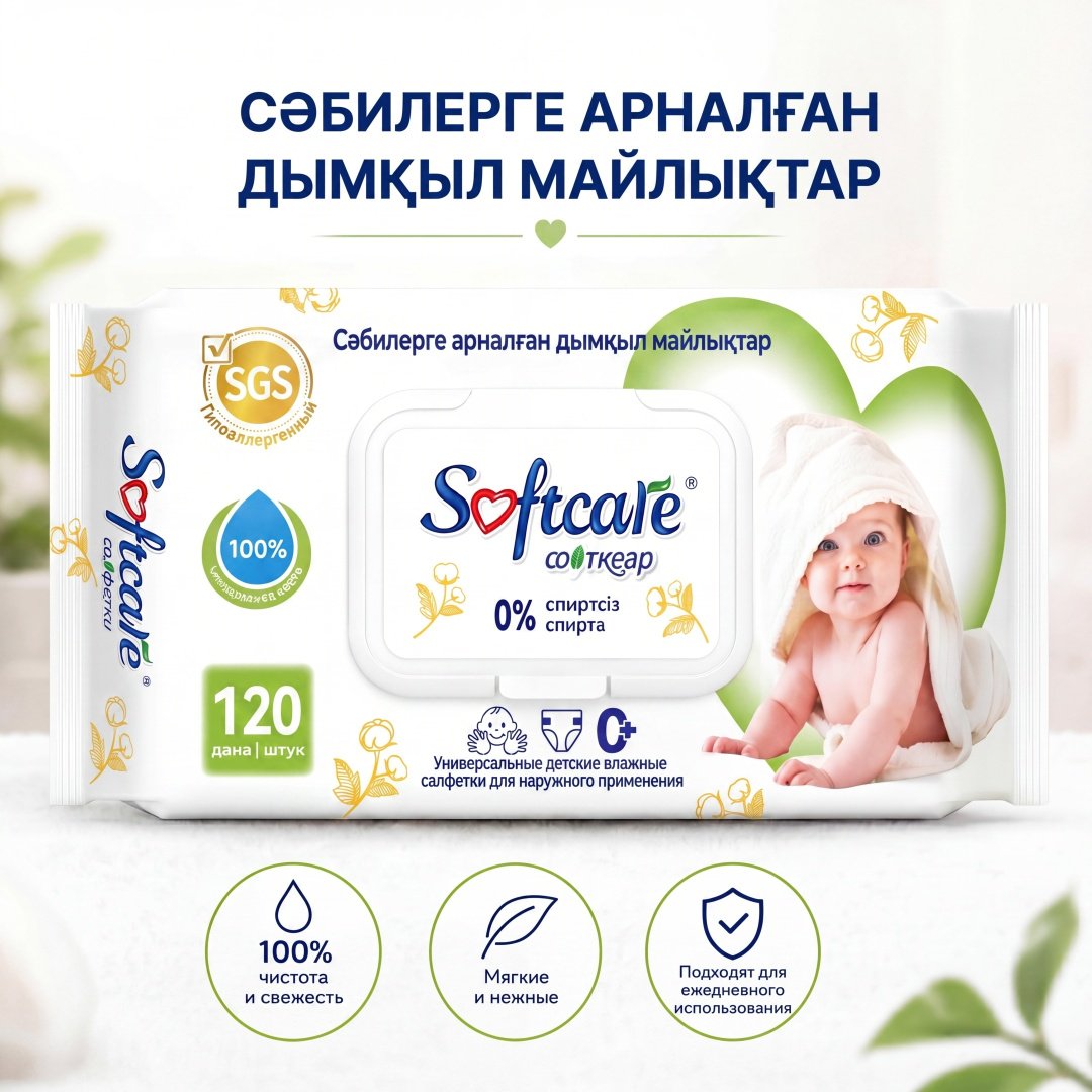 Детские влажные салфетки Softcare Универсальные 120 шт купить,NaN
