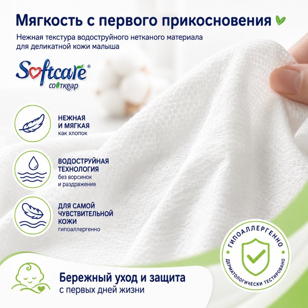 Детские влажные салфетки Softcare Универсальные 120 шт купить,NaN