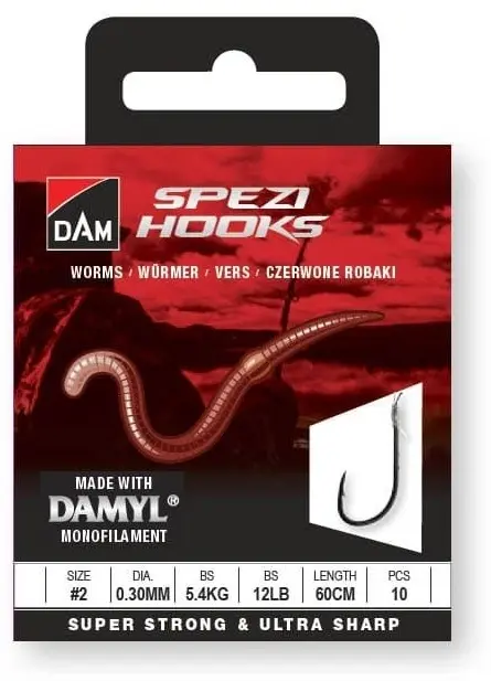 Крючок для рыбалки DAM SPEZI WORMS# №6 / 0.22MM / 3.2KG / 7LB / 60CM/ 10шт одинарный черный 10 шт