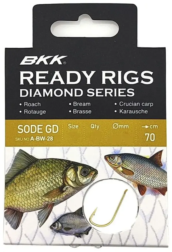 Крючок для рыбалки BKK Поводки с крючками Ready Rig Diamond - Sode GD №14, Ø 0.10, 70cm A-BW-2852 одинарный золотистый 10 шт