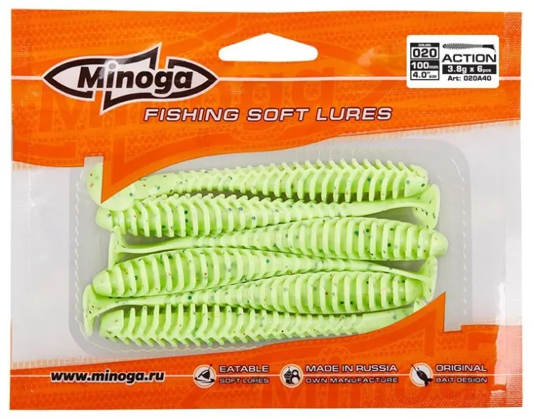 Мягкая приманка Minoga Action 4,0 6 шт 100 мм 020 купить,NaN