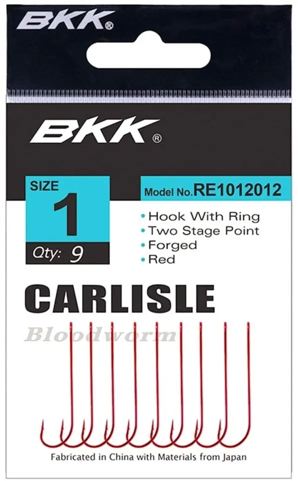 Крючок для рыбалки BKK Red Carlisle Bloodworm-R Red №1, 9шт одинарный красный 9 шт