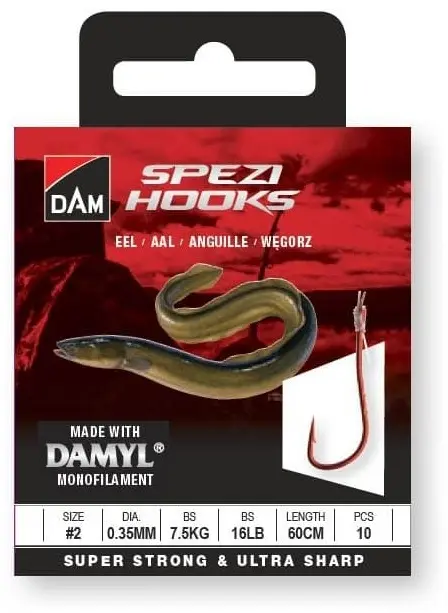 Крючок для рыбалки DAM SPEZI EEL# №6 / 0.30MM / 5.4KG / 12LB / 60CM / 10шт одинарный красный 10 шт купить,NaN
