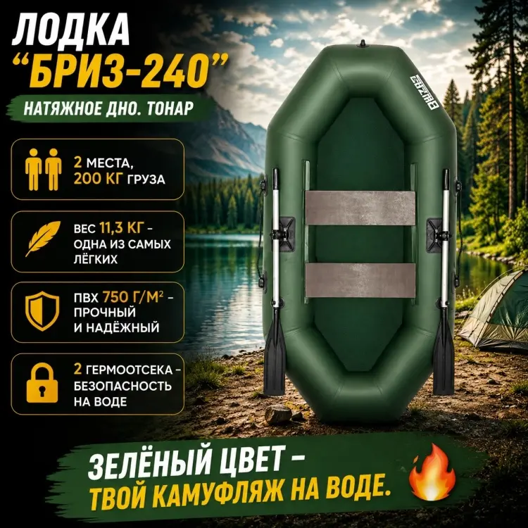 Надувная лодка ТОНАР Бриз 240 зеленый купить,160000