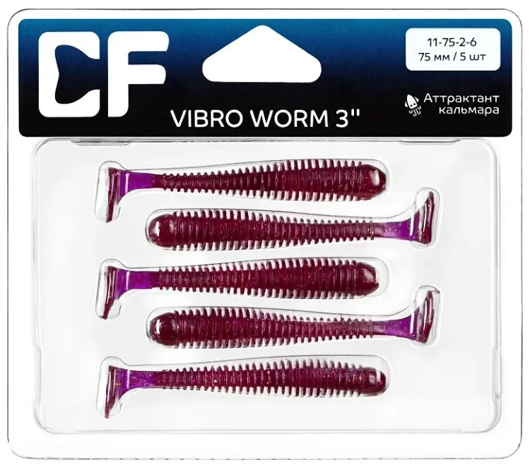 Мягкая приманка Crazy Fish Vibro Worm 3 / 11-75-2-6 / 5 шт 75 мм