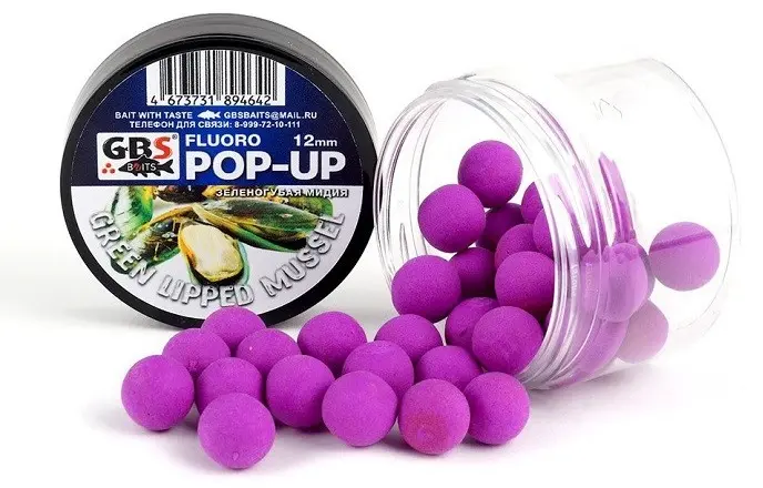 Прикормка GBS Бойлы Baits Pop-up плавающие (банка) 12мм 40гр Зеленогубая мидия Зеленогубия мидия 0.04 кг