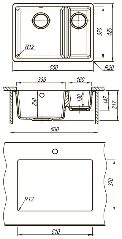 Кухонная мойка Lemark Sinara 550.2-U 42х55х20 см, искусственный гранит, тон жасмин купить,NaN