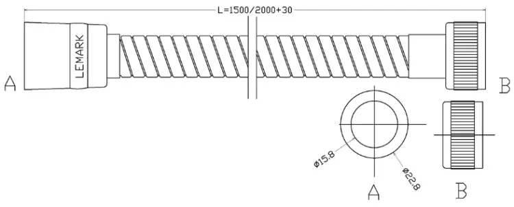 Шланг для душа Lemark металлическая оплетка, 150 см, подключение 1/2x1/2