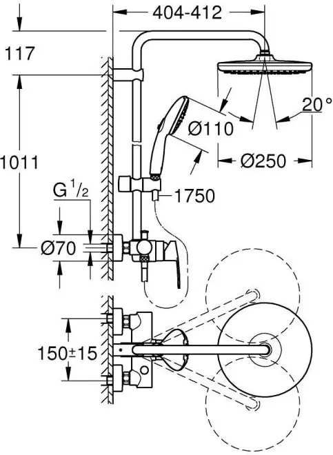 Grohe душевая стойка Tempesta System 250 26673001 купить,NaN