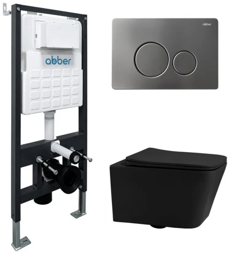Abber рамная инсталляция ABBER Rechteck AC1201MB черный матовый с инсталляцией AC0105 и кнопкой AC0121NG никель купить,NaN