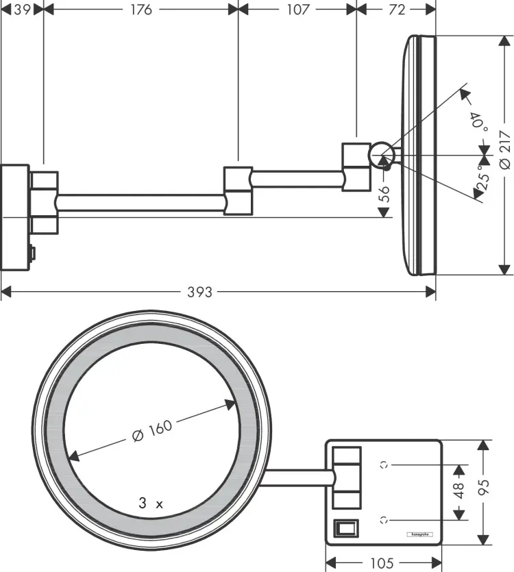 Зеркало настенное Hansgrohe 16x39.3 см купить,NaN