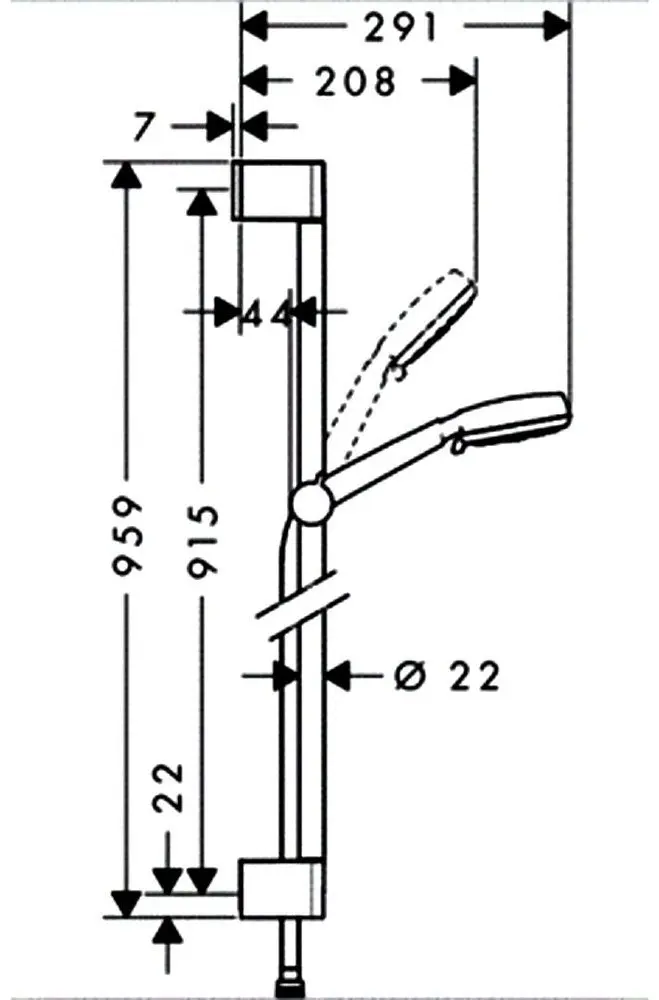 Hansgrohe штанга для душа 959х22 мм 26657400, латунь купить,NaN