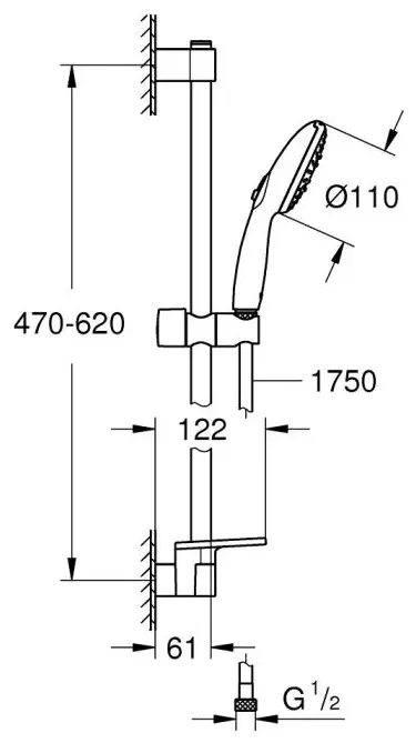 Grohe ручной душ (лейка+шланг) Tempesta 110, 3 режима струи, полочка, хром (27600003)