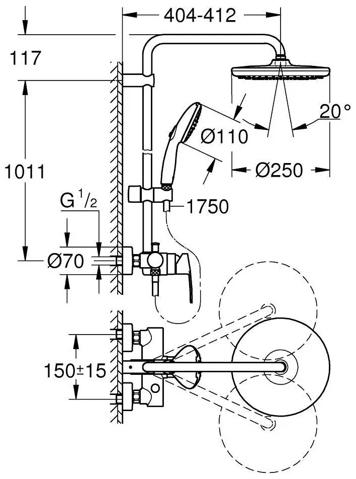 Grohe душевая стойка Tempesta System 250 2667300 купить,NaN