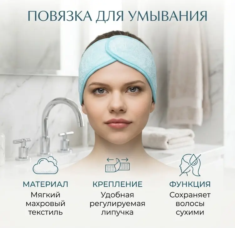 Повязка для головы, для умывания голубой 1 шт купить,NaN