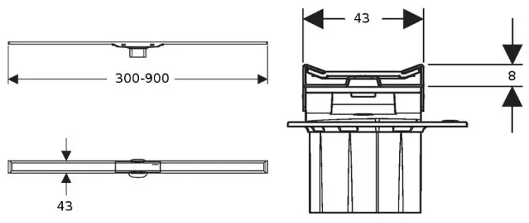 GEBERIT трап CleanLine20 (154.450.00.1 + 154.150.00.1) (90х4.3 см) купить,NaN