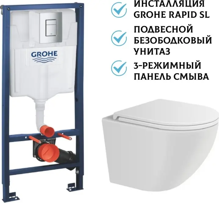 Grohe рамная инсталляция Комплект Grohe + унитаз овал