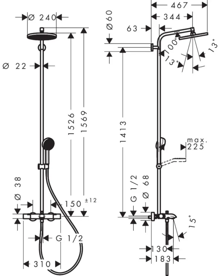 Hansgrohe душевой набор (гарнитур) Activera S Showerpipe 240 1jet 28871000 купить,611400