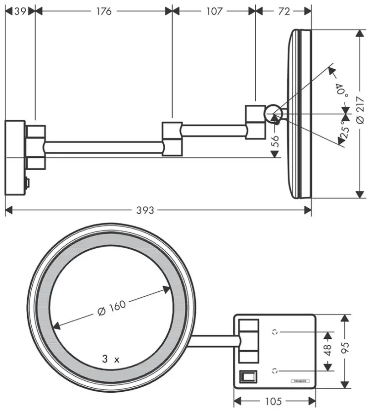 Зеркало настенное Hansgrohe 21.7x21.7 см купить,NaN