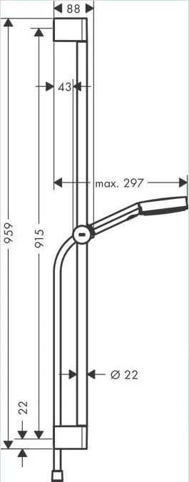 Hansgrohe штанга для душа 959х22 мм 24170000, латунь купить,NaN
