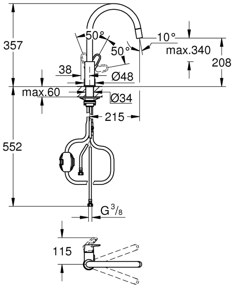 Смеситель для кухни Grohe BauFlow 30549000, латунь, цвет хром купить,NaN