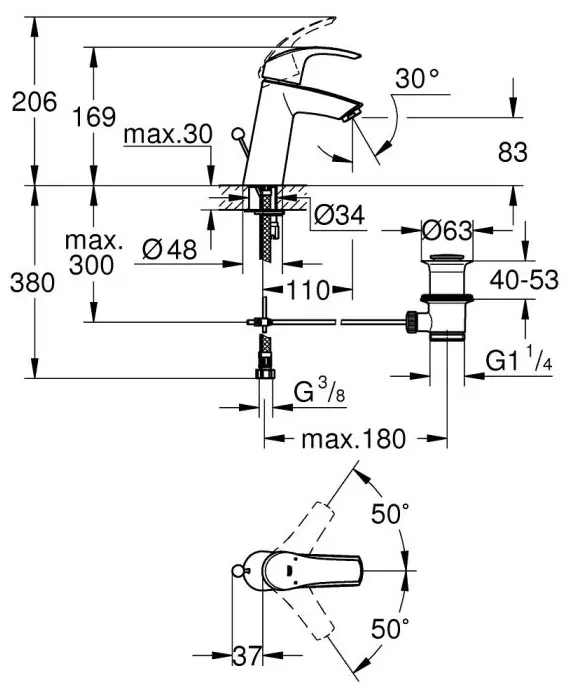 Смеситель для раковины (умывальника) Grohe EuroSmart New 23322001, однозахватный купить,NaN